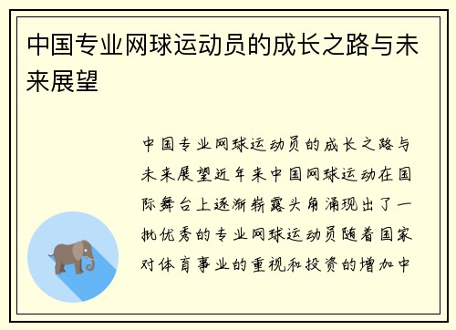 中国专业网球运动员的成长之路与未来展望